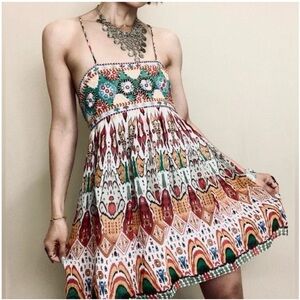 ZARA Chiffon Printed Strappy Embroidered Dress Open Back Sequins multicolor XS